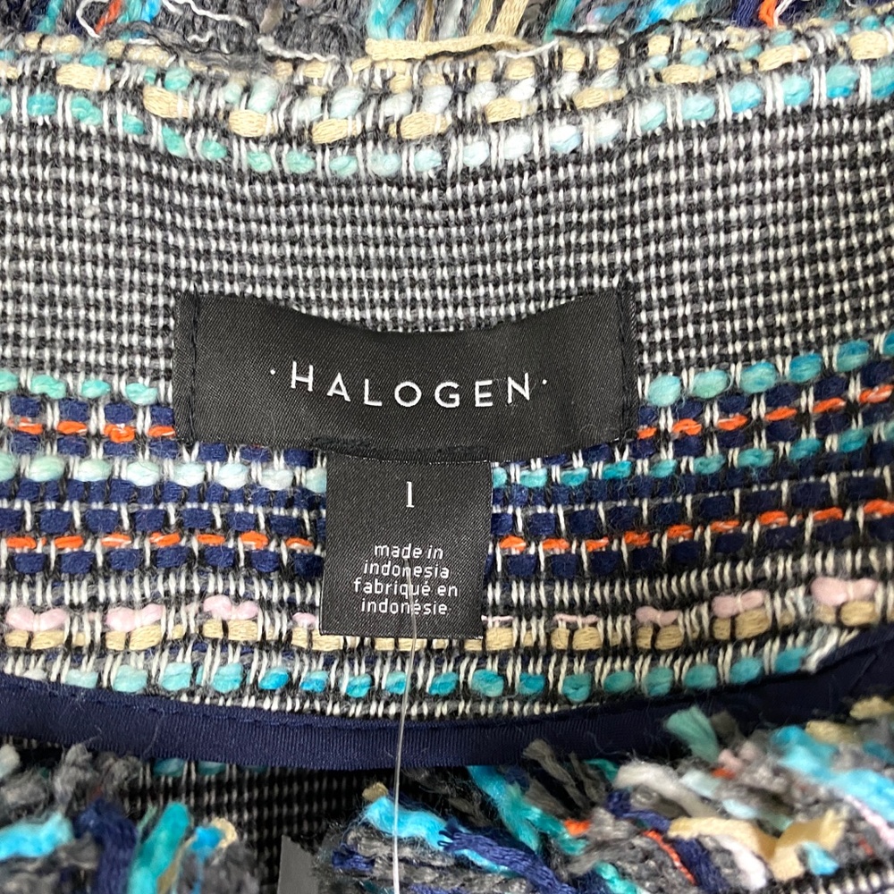 HALOGEN RAW EDGE Tweed Jacket Blue Navy Fringe - Picture 4 of 10